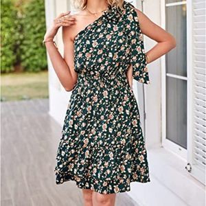 ULTRANICE Womens 2023 Summer Casual Boho One Shoulder Mini Dresses
